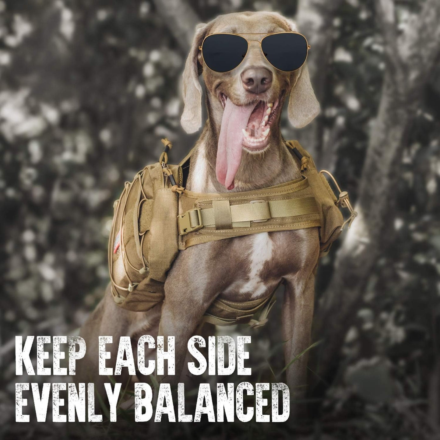 Dog Backpack for Medium & Large Dogs, Nylon Backpack for Dogs Tactical Pet Backpack with Side Pockets for Hiking Walking Training Running (Brown, Large)