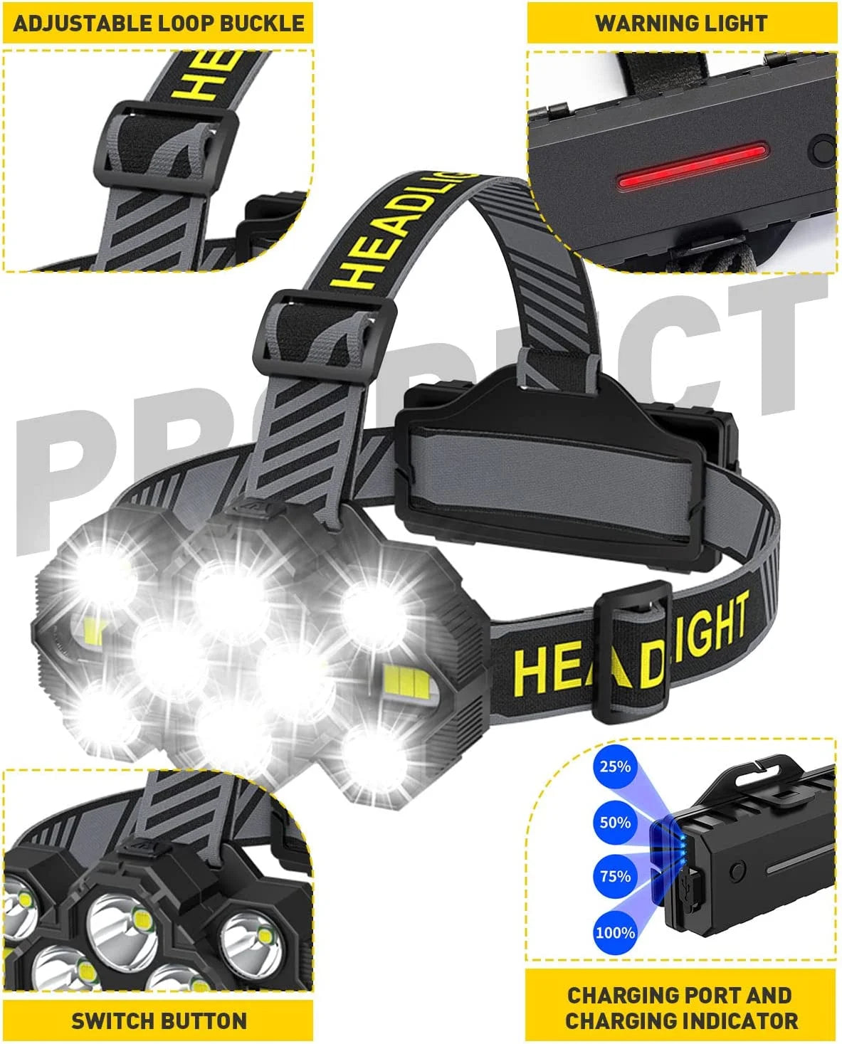Head Torch Rechargeable 2023 Upgraded 22000 Lumen Head Torches LED Super Bright Rechargeable Headlight 10 Leds 10 Modes Headlamp Hands