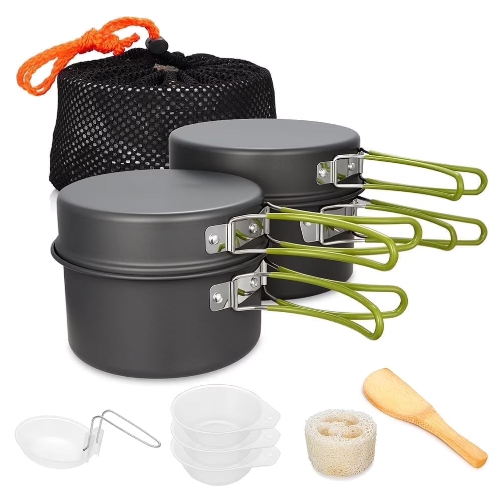 Camping Cookware Set Camping Gear Campfire Utensils Non-Stick Cooking Equipment Lightweight Stackable Pot Pan Bowls with Storage Bag for Outdoor Hiking