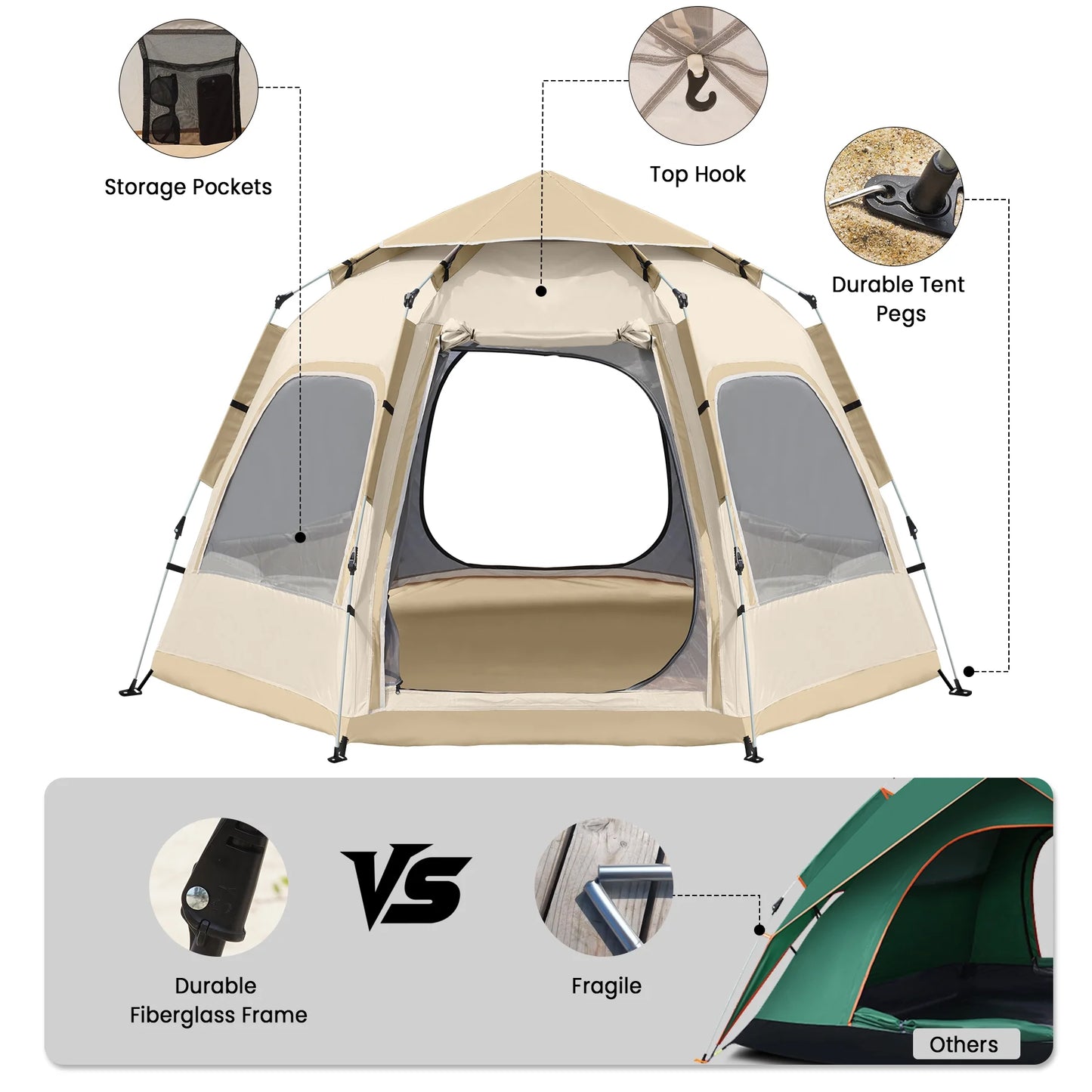 6-8 Person Tent for Camping, Camping Tent with Carry Bag, Instant Tent for Outdoor/Hiking/Traveling