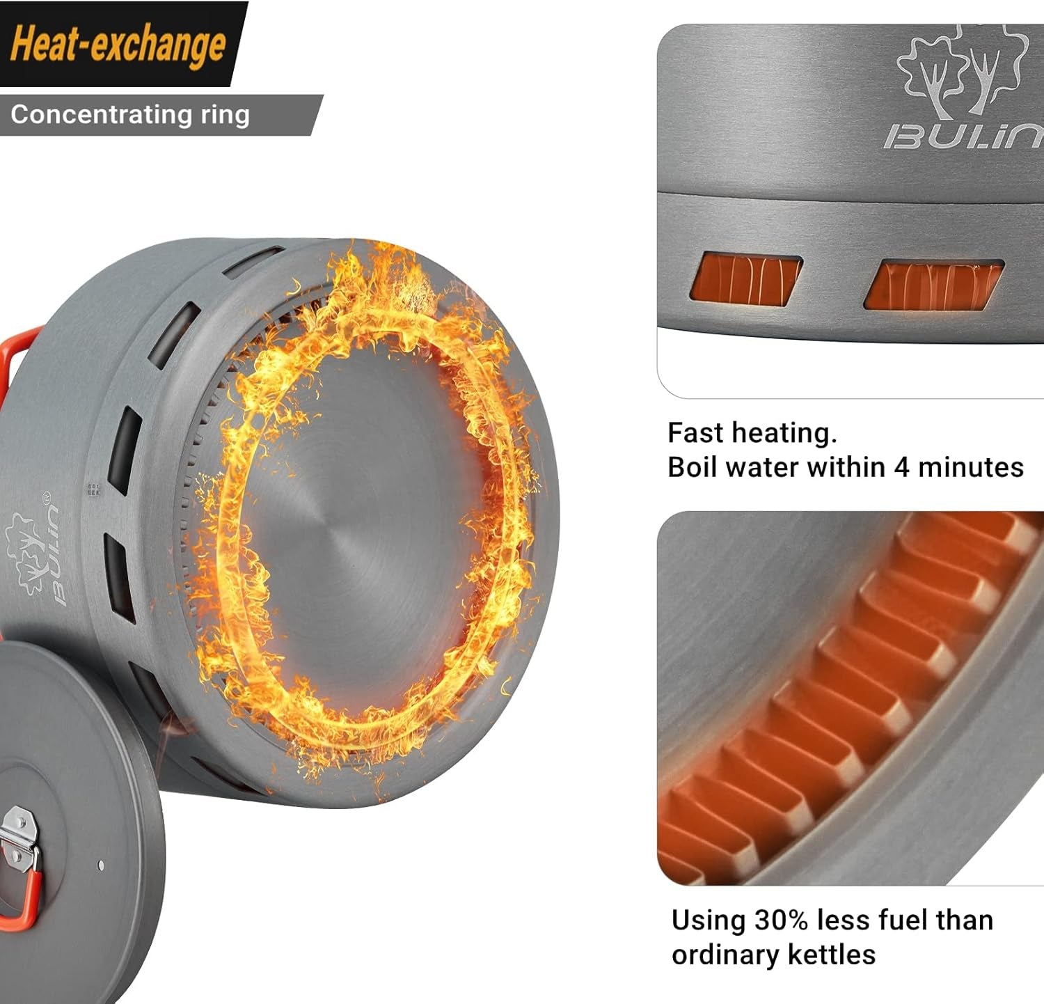 Camping Kettle 1.6L Heat Exchange Camp Tea Coffee Pot Lightweight Outdoor Hiking Gear Portable Teapot