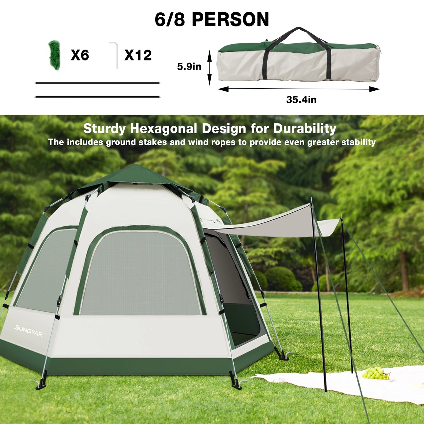 6-8 Person Tent for Camping, Camping Tent with Carry Bag, Instant Tent for Outdoor/Hiking/Traveling