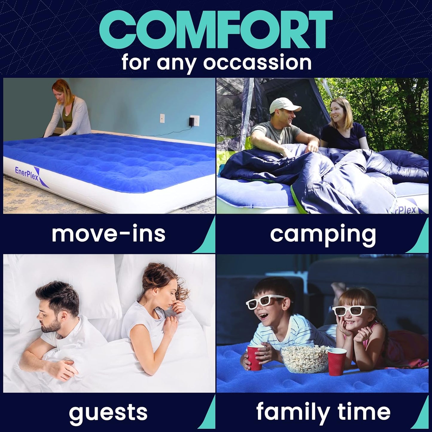 Camping Air Mattress with Built in Pump - Twin Blow up Mattress for Travel Guests - Portable Bed for Adults and Kids - Blue Open Box