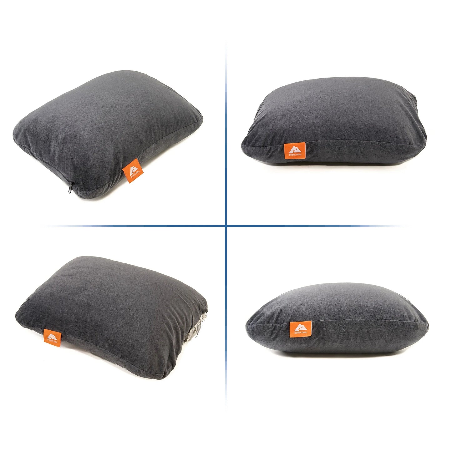 (2 Pack)  Memory Foam Camping Pillow, Adult Use, Dark Grey Color.
