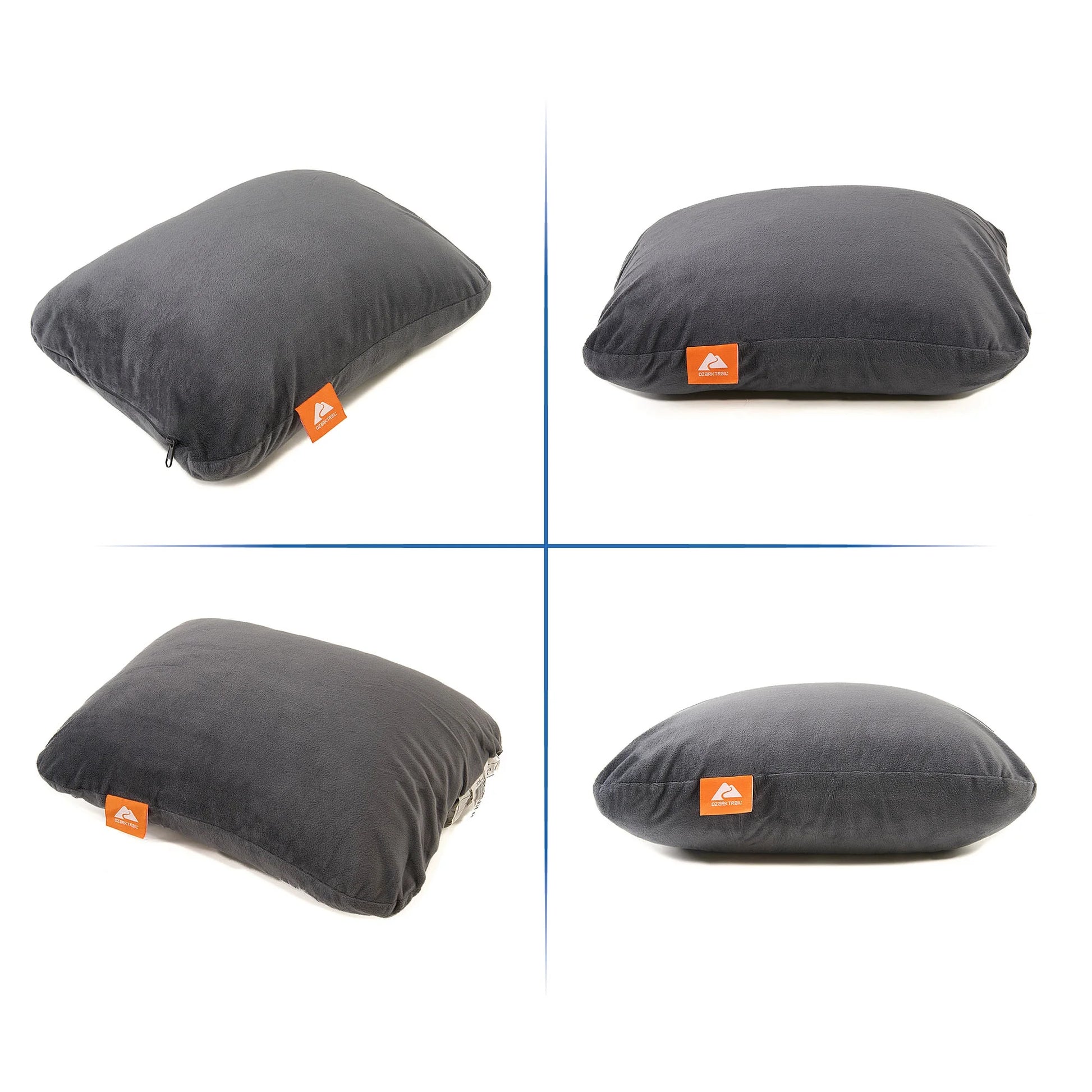 (2 Pack)  Memory Foam Camping Pillow, Adult Use, Dark Grey Color.
