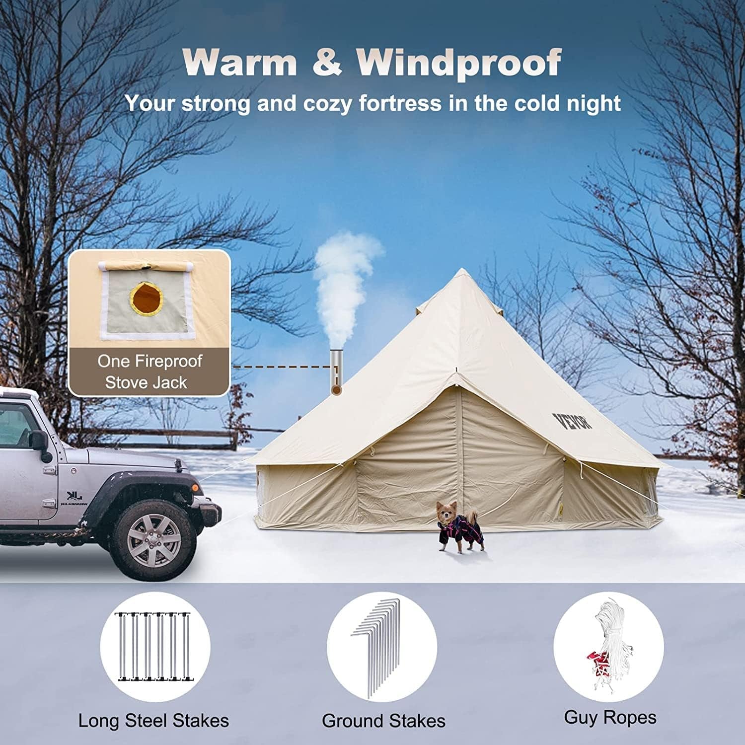 Canvas Bell Tent - 4 Seasons Breathable 100% Cotton Canvas Yurt - W/Stove Jack, Luxury Glamping Tent Waterproof for Family Camping, Hunting, Party