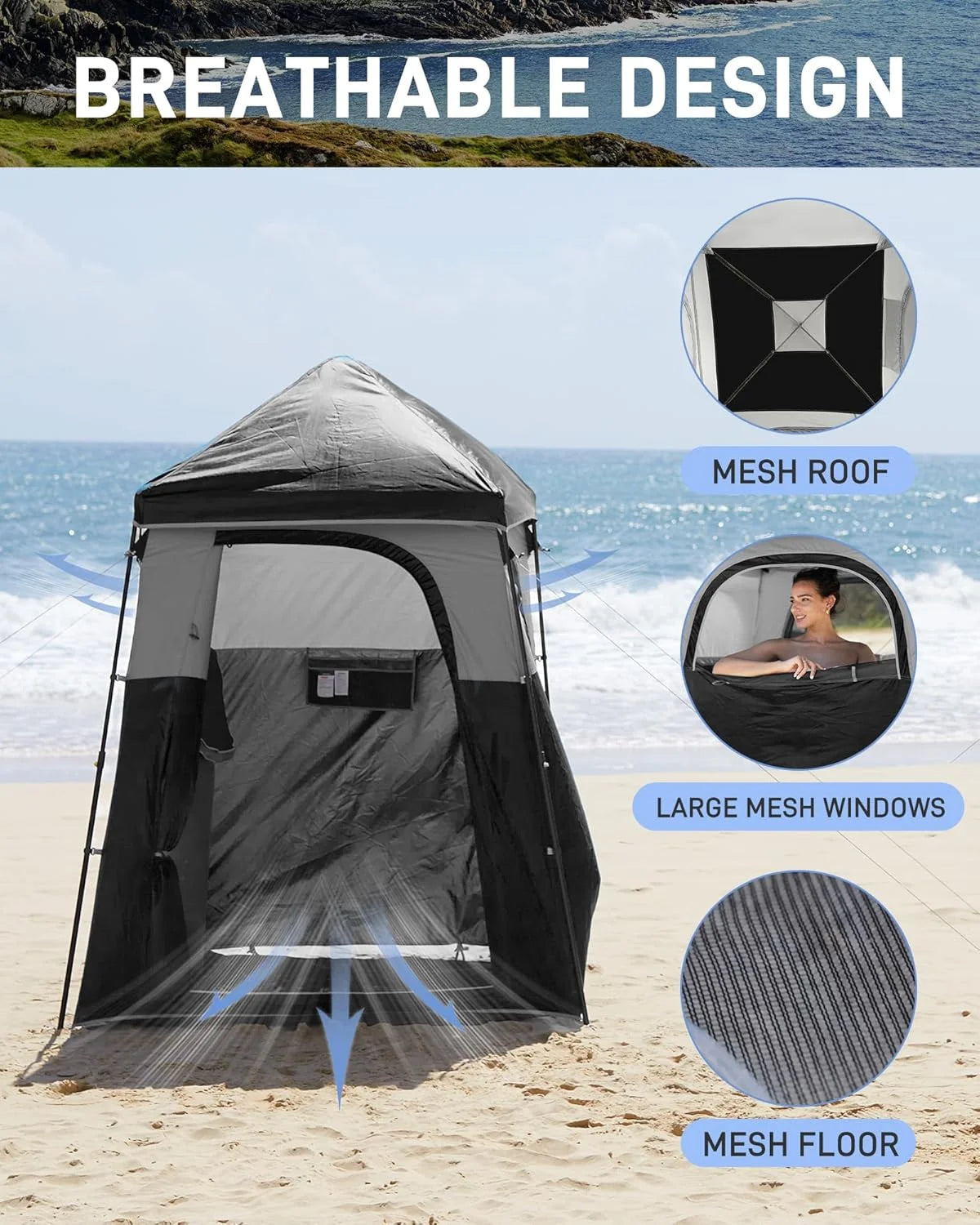 Shower Tent, Portable Camping Bathroom Tent with 5 Gallon Solar Heated Bag, Outdoor Privacy Changing Room Tent, Privacy Shelter for Toilet, Dressing Outdoor Camping, Hiking