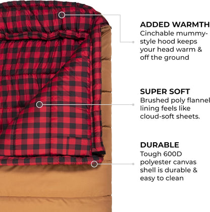 Deer Hunter -35F and 0F Degree Sleeping Bag. Warm and Comfortable Camping Sleeping Bags, Teton Tough Canvas Shell for Camping, Hunting, and Cold Weather