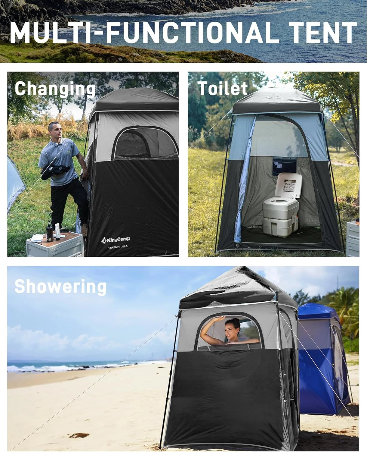 Shower Tent, Portable Camping Bathroom Tent with 5 Gallon Solar Heated Bag, Outdoor Privacy Changing Room Tent, Privacy Shelter for Toilet, Dressing Outdoor Camping, Hiking