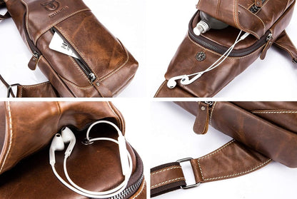 Genuine Leather Men Bags Shoulder Sling Crossbody Bag Casual Mens Chest Bag Travel Hiking Backpack(Brown)