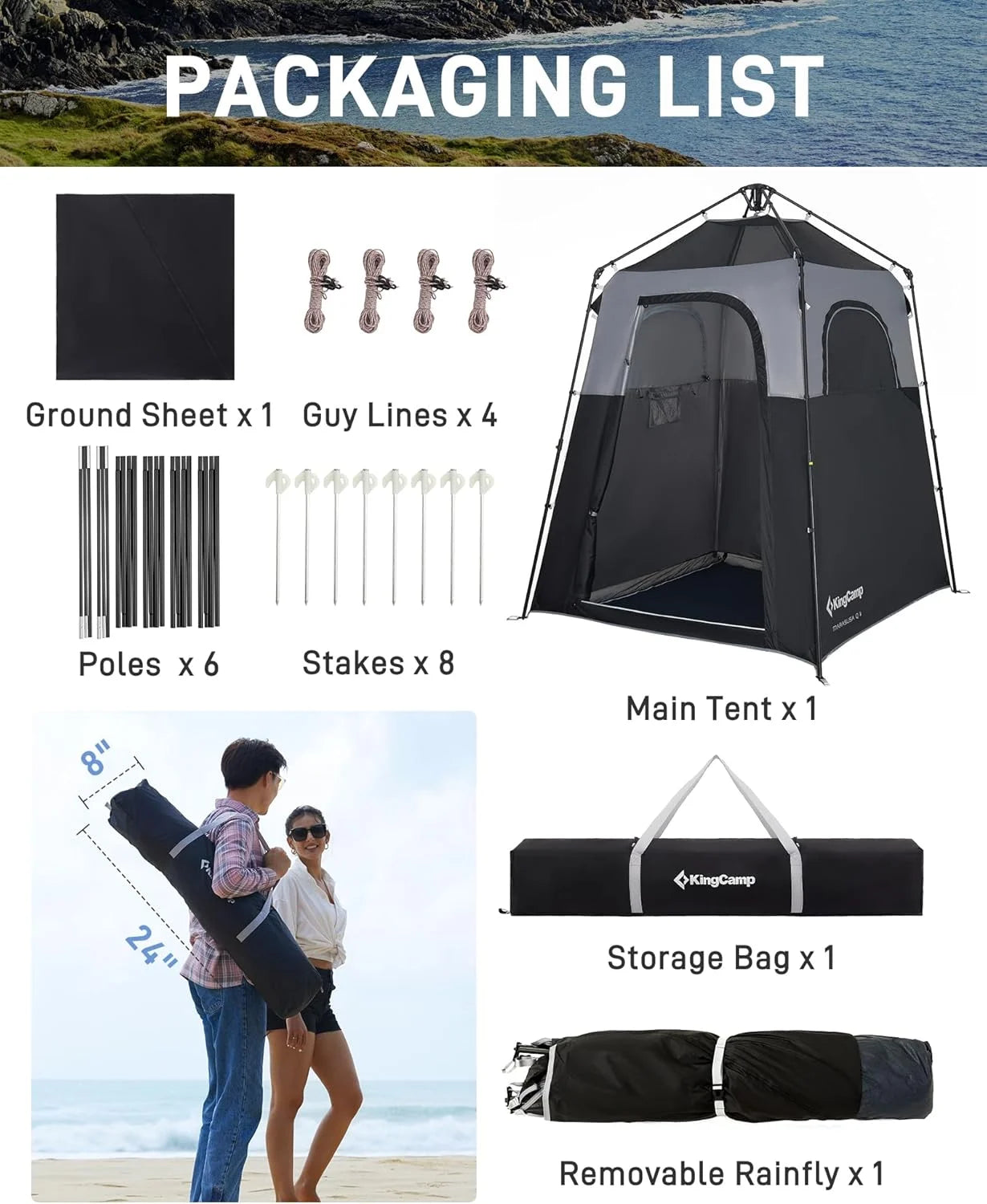 Shower Tent, Portable Camping Bathroom Tent with 5 Gallon Solar Heated Bag, Outdoor Privacy Changing Room Tent, Privacy Shelter for Toilet, Dressing Outdoor Camping, Hiking