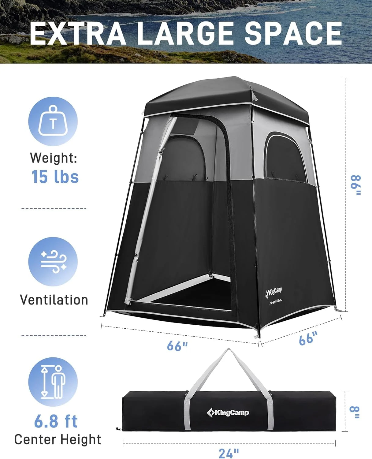 Shower Tent, Portable Camping Bathroom Tent with 5 Gallon Solar Heated Bag, Outdoor Privacy Changing Room Tent, Privacy Shelter for Toilet, Dressing Outdoor Camping, Hiking