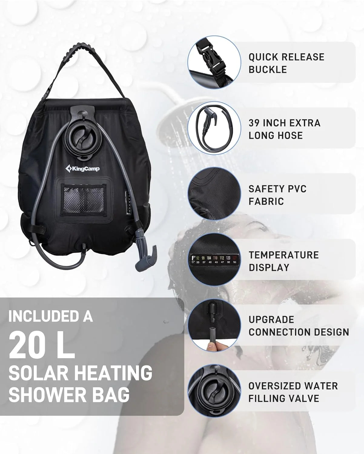 Shower Tent, Portable Camping Bathroom Tent with 5 Gallon Solar Heated Bag, Outdoor Privacy Changing Room Tent, Privacy Shelter for Toilet, Dressing Outdoor Camping, Hiking