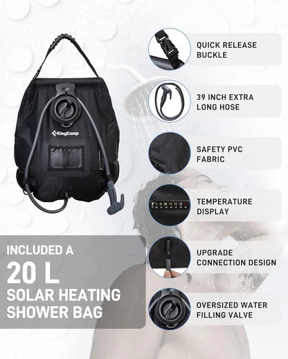 Shower Tent, Portable Camping Bathroom Tent with 5 Gallon Solar Heated Bag, Outdoor Privacy Changing Room Tent, Privacy Shelter for Toilet, Dressing Outdoor Camping, Hiking