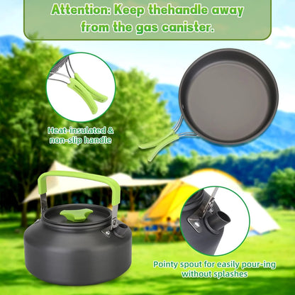 15Pcs Camping Cookware Set with Mini Stove, Aluminum Camping Cookware Kit, Folding Camping Cooking Set with Non-Stick Pot Pan Teapot Storage Bag for Camping Backpacking Outdoor Cooking Picnic