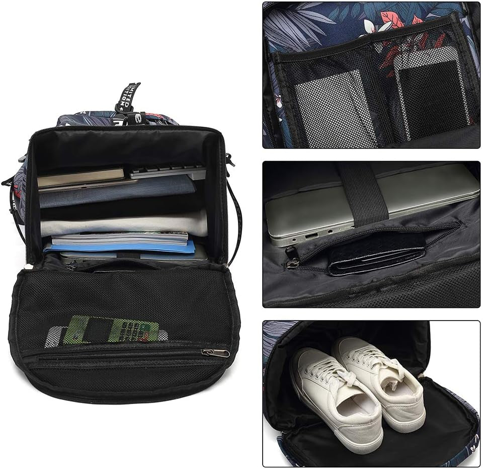 Floral Gym Duffle Bag Backpack 4 Ways for Women Waterproof with Shoes Compartment for Travel Sport Hiking Laptop Lightweight