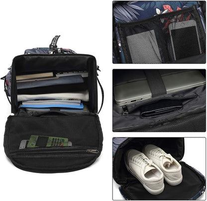Floral Gym Duffle Bag Backpack 4 Ways for Women Waterproof with Shoes Compartment for Travel Sport Hiking Laptop Lightweight