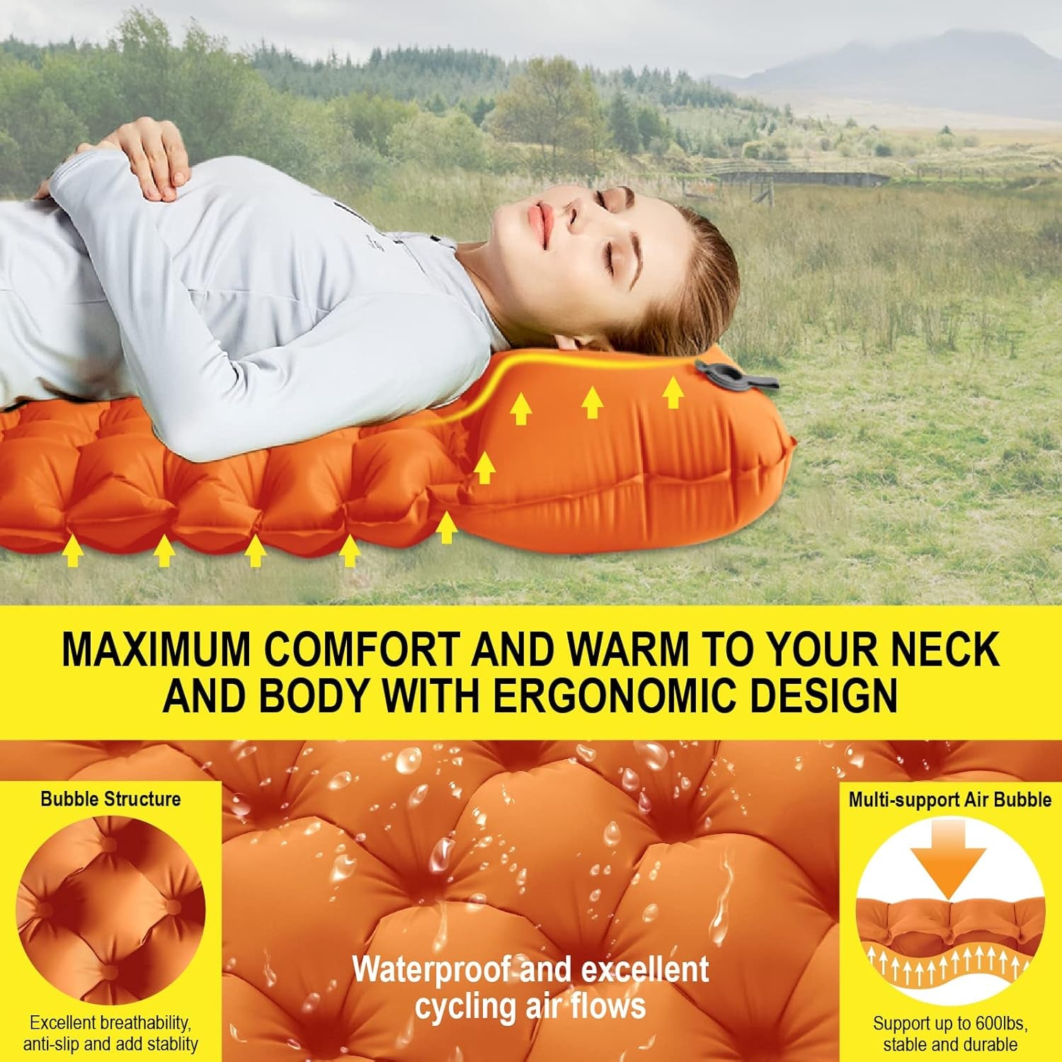 Double Sleeping Pad for Camping Inflatable 2 Person Sleeping Mat with Built-In Pump, Foot Press Ultralight Extra Thick Camping Mat with Pillow for Backpacking, Traveling, Hiking, Durable & Waterproof…