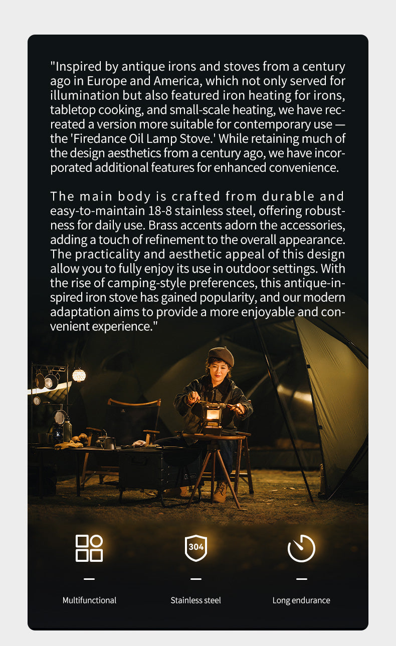 ThousWinds Firedance Oil Lamp Stove – Retro Stainless Steel Camping Lantern & Portable Cooking Stove