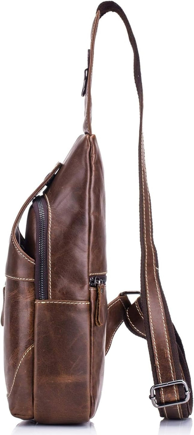 Genuine Leather Men Bags Shoulder Sling Crossbody Bag Casual Mens Chest Bag Travel Hiking Backpack(Brown)