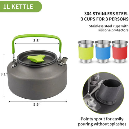 15Pcs Camping Cookware Set with Mini Stove, Aluminum Camping Cookware Kit, Folding Camping Cooking Set with Non-Stick Pot Pan Teapot Storage Bag for Camping Backpacking Outdoor Cooking Picnic