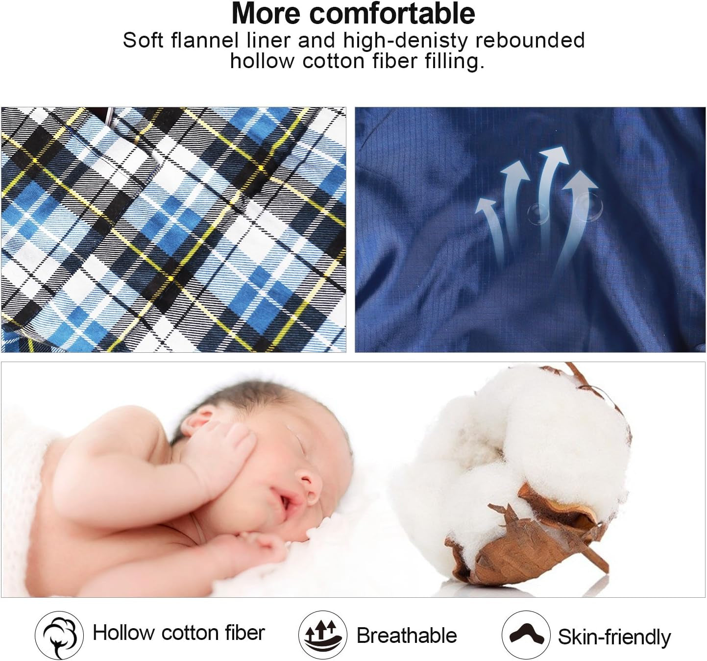 Flannel Sleeping Bag for Adults, Comfortable Cotton Sleeping Bags for Camping with Detachable Hood, Red/Grey/Blue