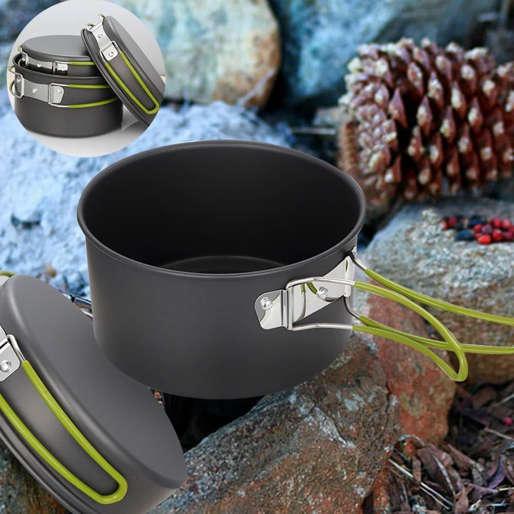 Camping Cookware Set Camping Gear Campfire Utensils Non-Stick Cooking Equipment Lightweight Stackable Pot Pan Bowls with Storage Bag for Outdoor Hiking