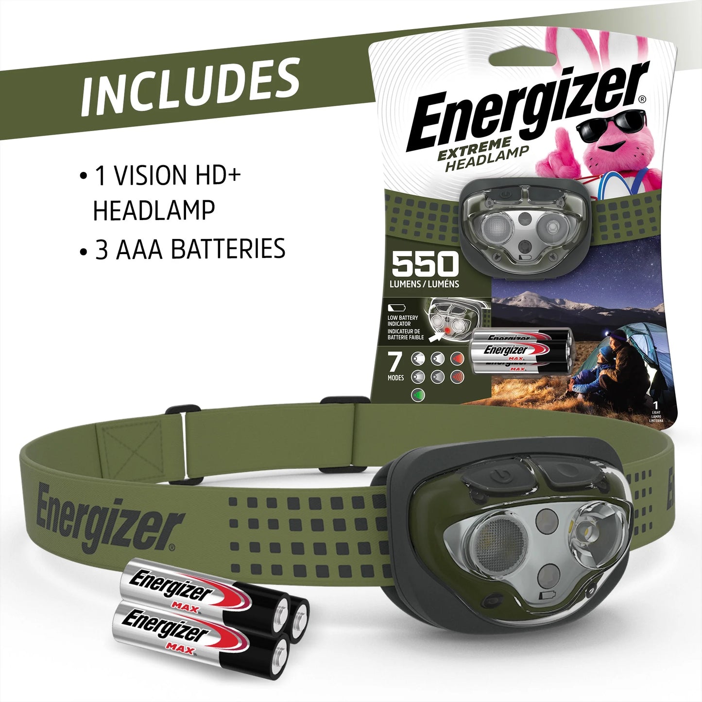 (2 Pack)  Vision Ultra HD LED Headlamp, Bright 550 Lumens, for Camping, Running, Jogging, Hunting, Hiking, Reading and Tactical Use, 3 AAA Batteries Included