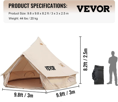 Canvas Bell Tent - 4 Seasons Breathable 100% Cotton Canvas Yurt - W/Stove Jack, Luxury Glamping Tent Waterproof for Family Camping, Hunting, Party