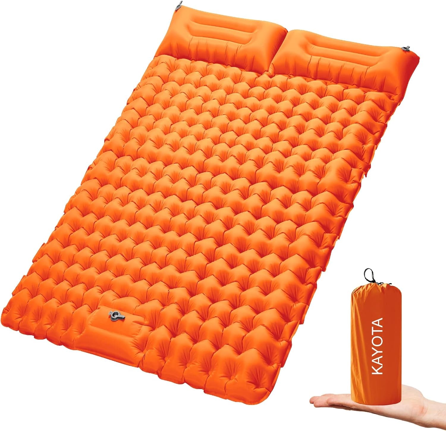 Double Sleeping Pad for Camping Inflatable 2 Person Sleeping Mat with Built-In Pump, Foot Press Ultralight Extra Thick Camping Mat with Pillow for Backpacking, Traveling, Hiking, Durable & Waterproof…