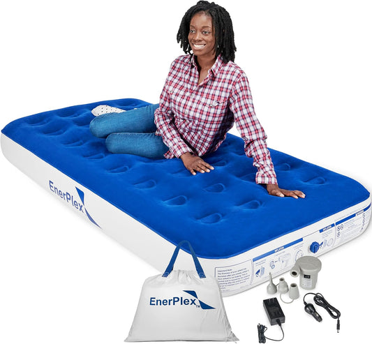 Camping Air Mattress with Built in Pump - Twin Blow up Mattress for Travel Guests - Portable Bed for Adults and Kids - Blue Open Box