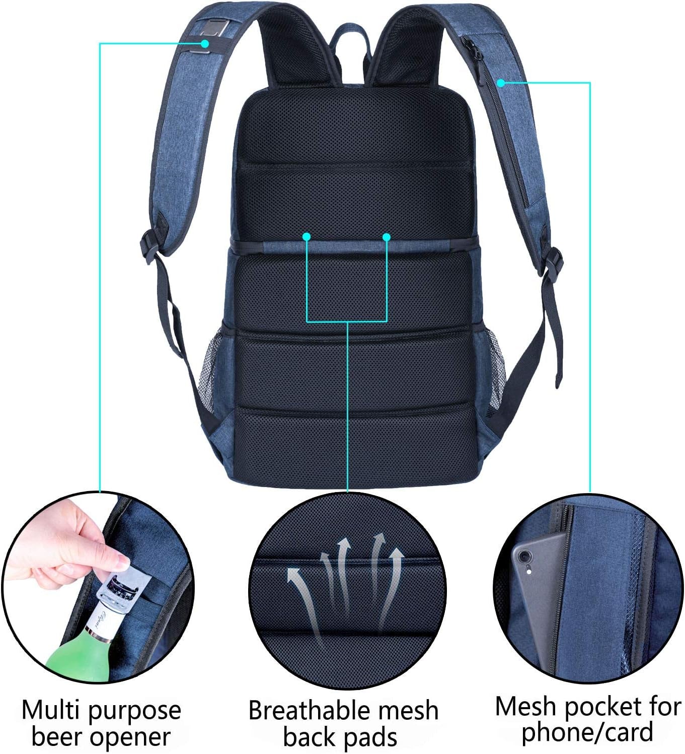Backpack Cooler Leakproof Insulated Waterproof Backpack Cooler Bag, Lightweight Soft Beach Cooler Backpack for Men Women to Work Lunch Picnics Camping Hiking, 30 Cans