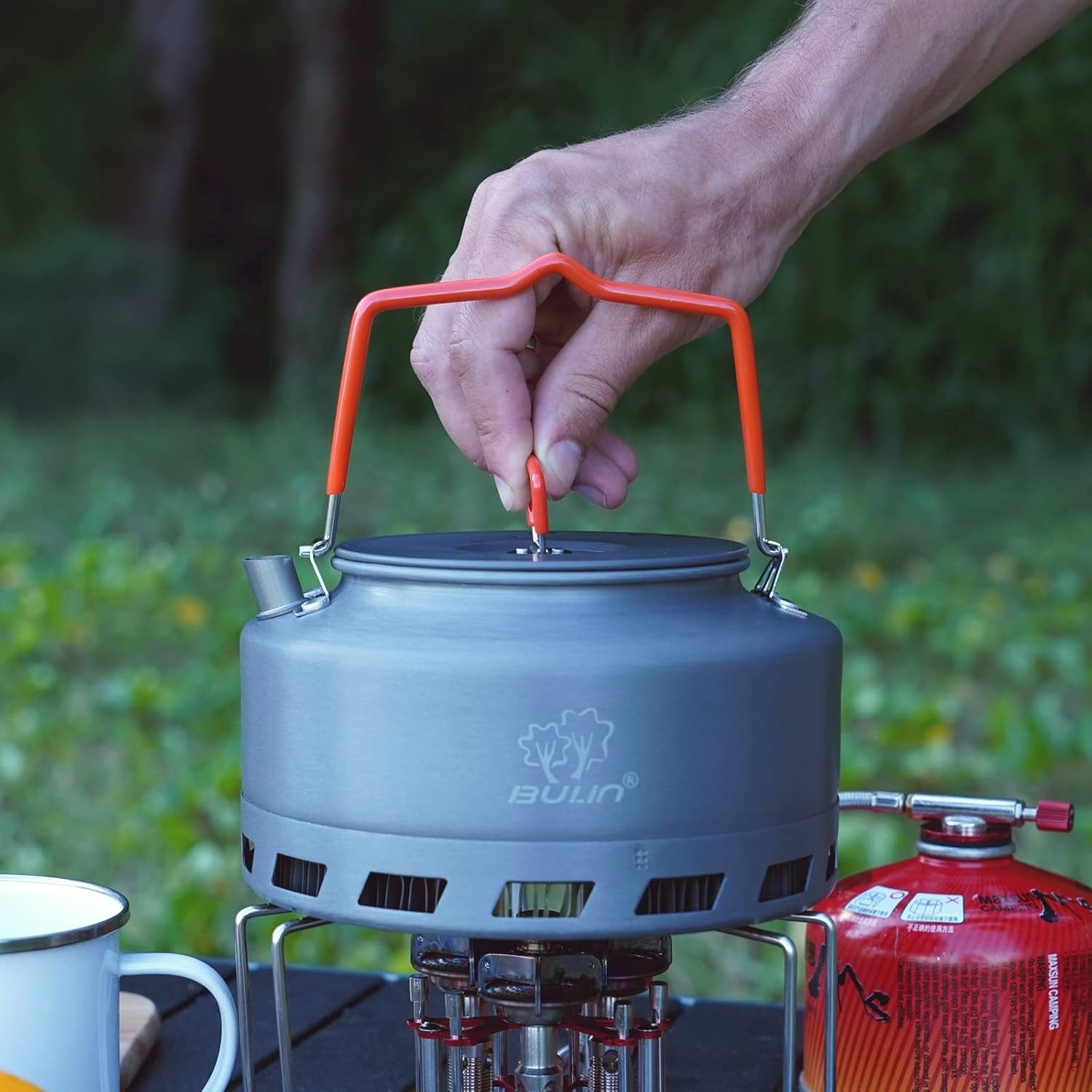 Camping Kettle 1.6L Heat Exchange Camp Tea Coffee Pot Lightweight Outdoor Hiking Gear Portable Teapot
