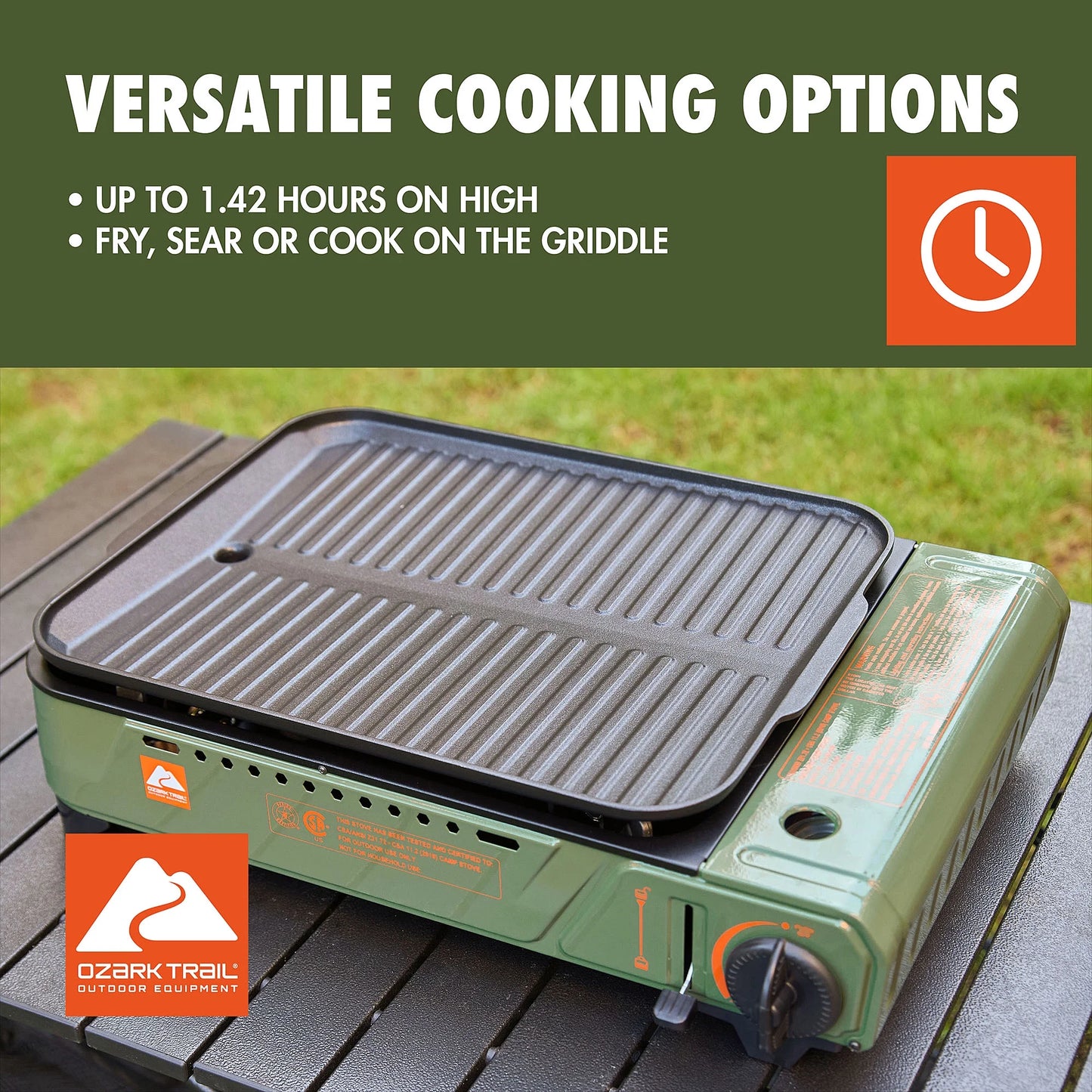 Outdoor Butane Griddle, 7650 BTU, 15"X12" Cast Aluminum Griddle Fits 4 Burgers, CSA Approved, Green Color