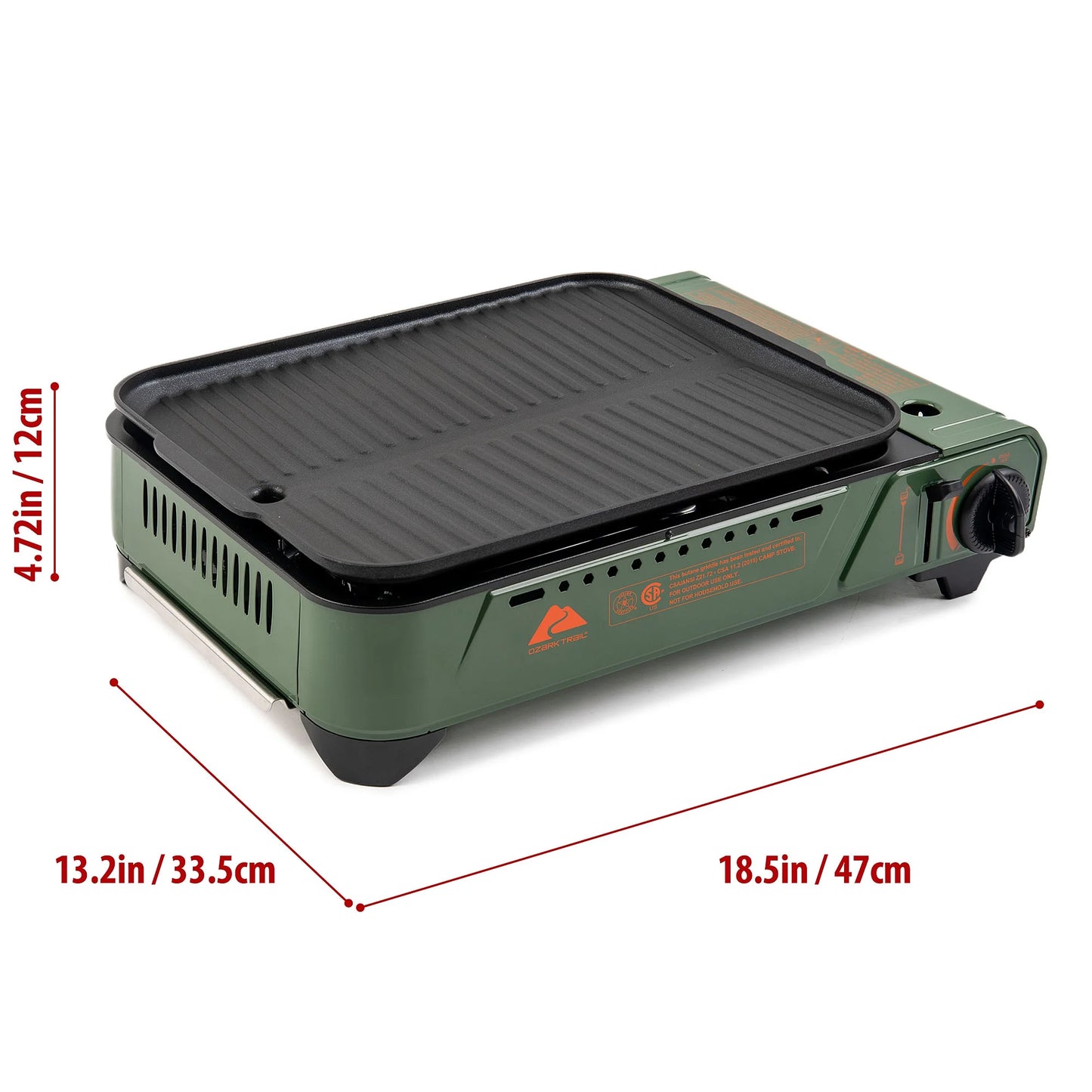 Outdoor Butane Griddle, 7650 BTU, 15"X12" Cast Aluminum Griddle Fits 4 Burgers, CSA Approved, Green Color