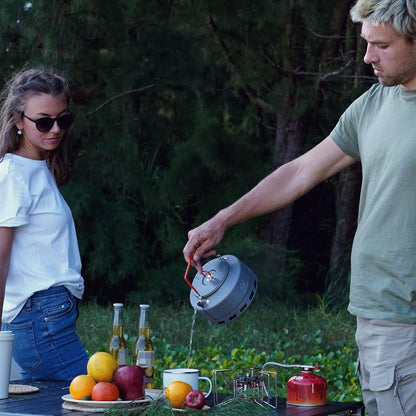 Camping Kettle 1.6L Heat Exchange Camp Tea Coffee Pot Lightweight Outdoor Hiking Gear Portable Teapot