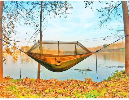 Camping Hammock, Portable Single & Double Hammock with Net, 2 Person Hammock Tent with 2 * 10Ft Straps, Best for Outdoor Hiking Survival Travel