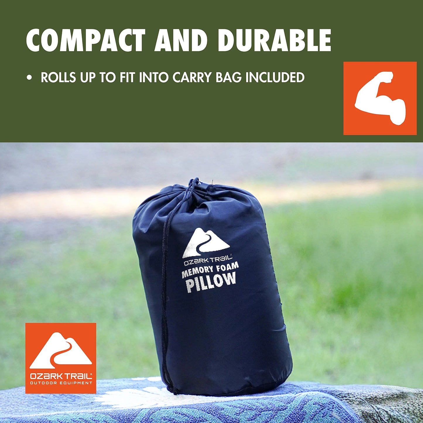 (2 Pack)  Memory Foam Camping Pillow, Adult Use, Dark Grey Color.