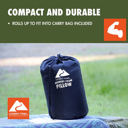 (2 Pack)  Memory Foam Camping Pillow, Adult Use, Dark Grey Color.