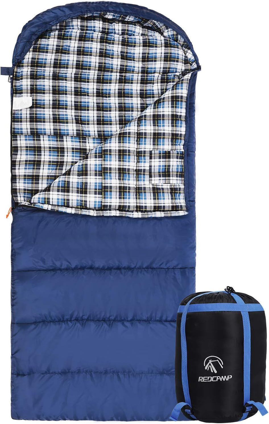 Flannel Sleeping Bag for Adults, Comfortable Cotton Sleeping Bags for Camping with Detachable Hood, Red/Grey/Blue