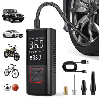 150 Psi Cordless Tire Inflator Portable Compressor, Quick Inflation, Auto Shutoff, LED Light, Accs, Red