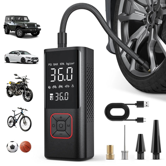 150 Psi Cordless Tire Inflator Portable Compressor, Quick Inflation, Auto Shutoff, LED Light, Accs, Red