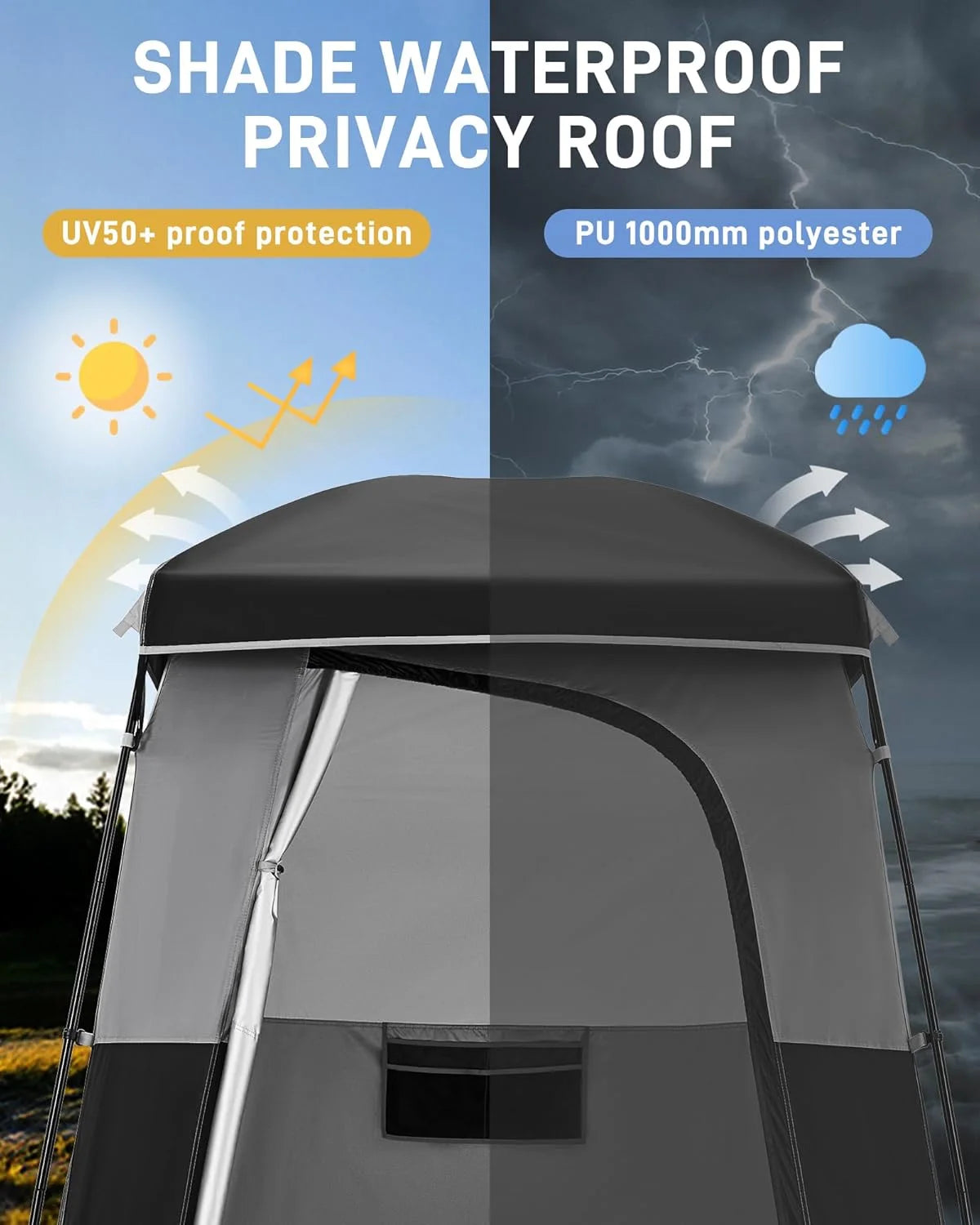 Shower Tent, Portable Camping Bathroom Tent with 5 Gallon Solar Heated Bag, Outdoor Privacy Changing Room Tent, Privacy Shelter for Toilet, Dressing Outdoor Camping, Hiking