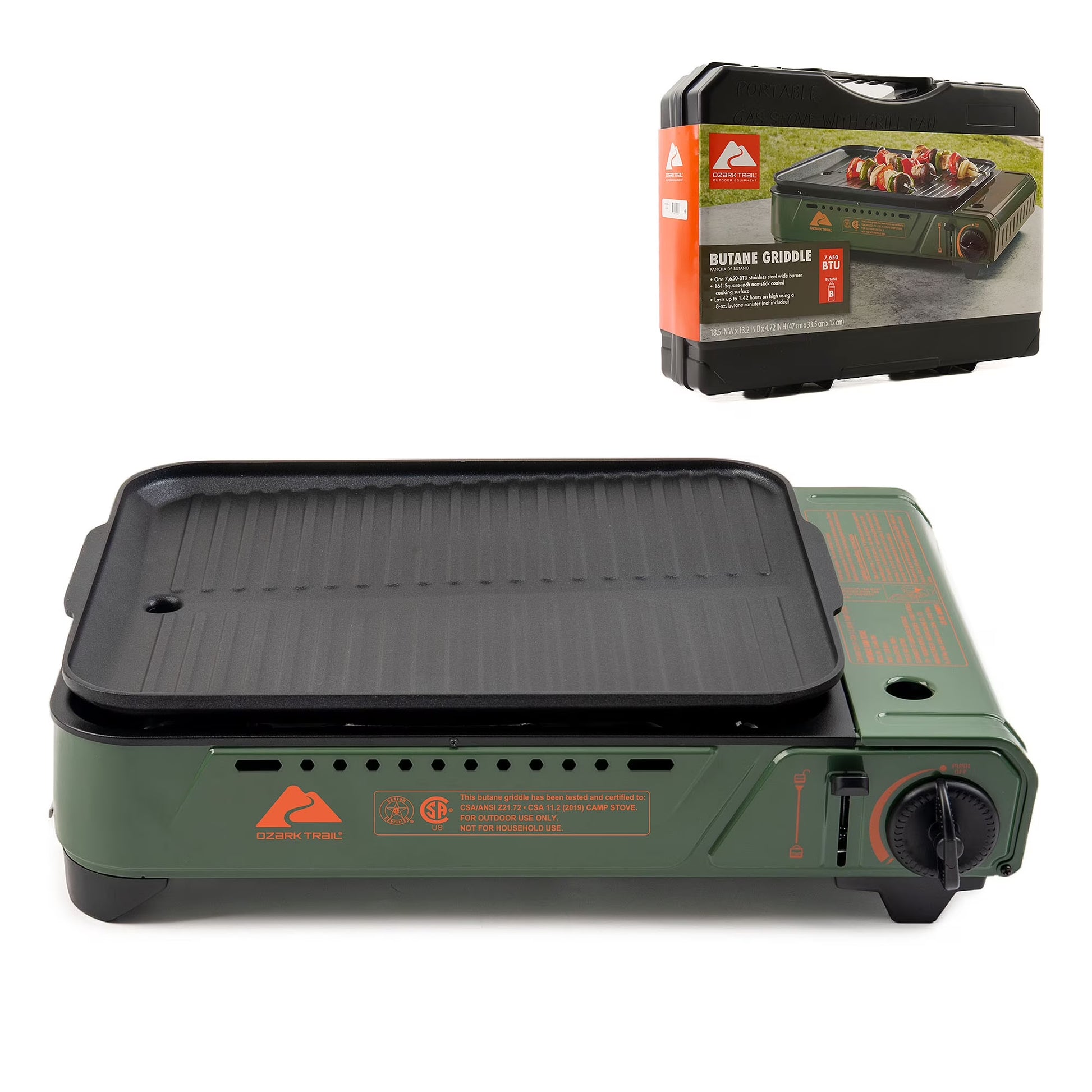 Outdoor Butane Griddle, 7650 BTU, 15"X12" Cast Aluminum Griddle Fits 4 Burgers, CSA Approved, Green Color