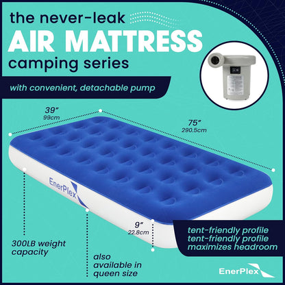 Camping Air Mattress with Built in Pump - Twin Blow up Mattress for Travel Guests - Portable Bed for Adults and Kids - Blue Open Box