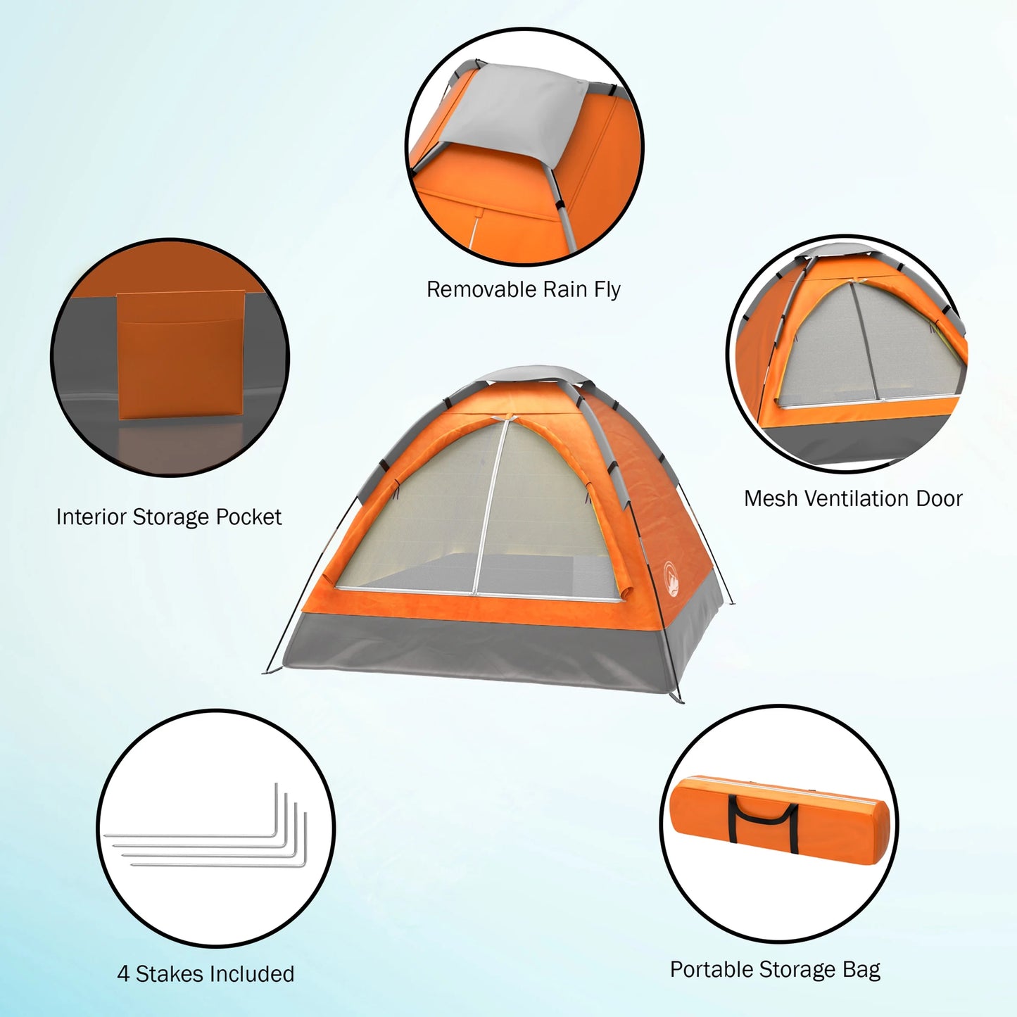 2-Person Dome Tent- Rain Fly & Carry Bag- Easy Set Up-Great for Camping Backpacking Hiking & Outdoor Music Festivals by  Outdoors (Orange)