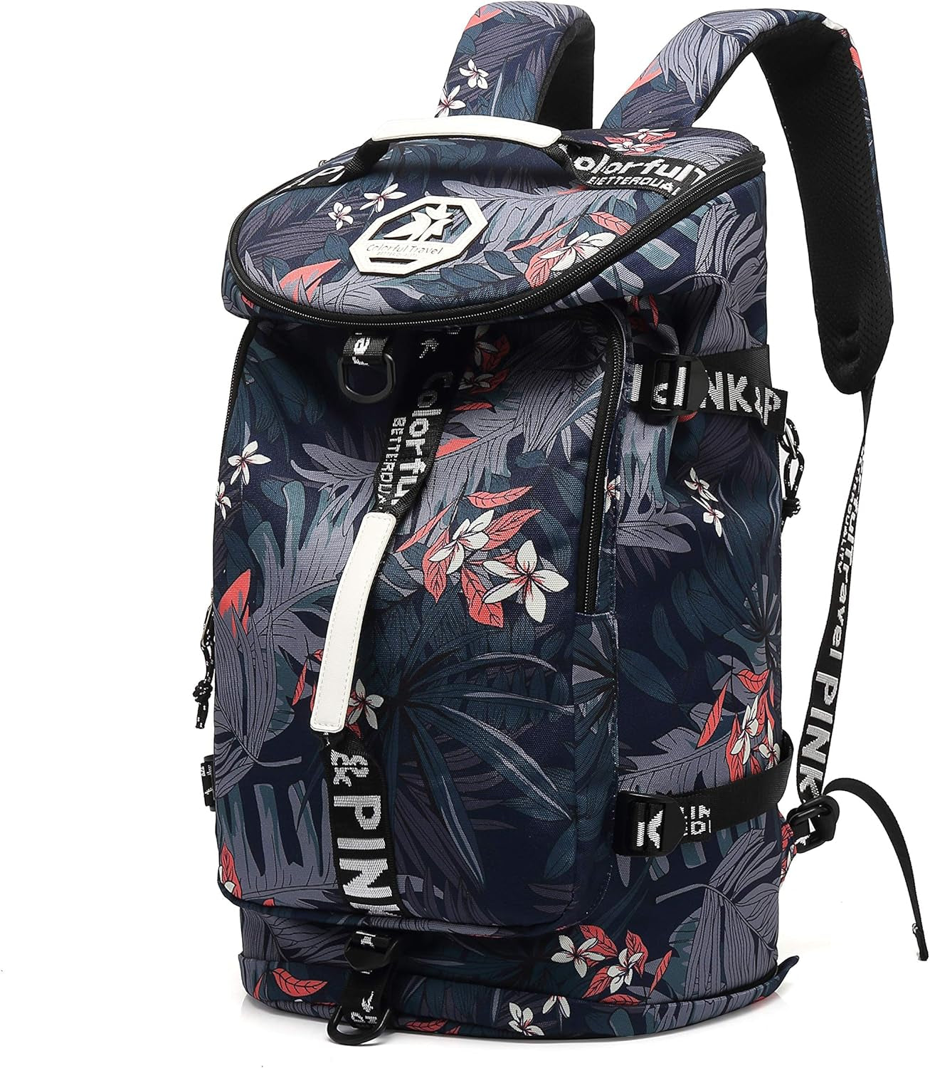 Floral Gym Duffle Bag Backpack 4 Ways for Women Waterproof with Shoes Compartment for Travel Sport Hiking Laptop Lightweight