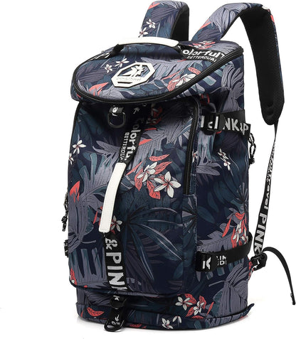Floral Gym Duffle Bag Backpack 4 Ways for Women Waterproof with Shoes Compartment for Travel Sport Hiking Laptop Lightweight