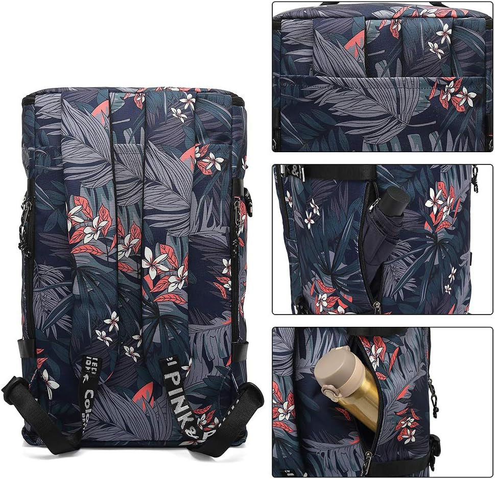Floral Gym Duffle Bag Backpack 4 Ways for Women Waterproof with Shoes Compartment for Travel Sport Hiking Laptop Lightweight
