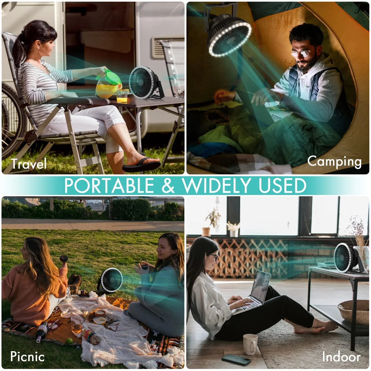 Panergy Camping Tent Fan with LED Lantern, Camp Fan Rechargeable, 10000Mah Battery Operated Fan, Max. 28H Working Time, Powerful & Quiet, Portable Fan with Hook for Tent and Emergency